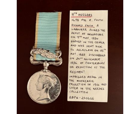 CRIMEA 1854- PRIVATE R FAITH, 11th HUSSARS, IMPRESSED MEDAL

 