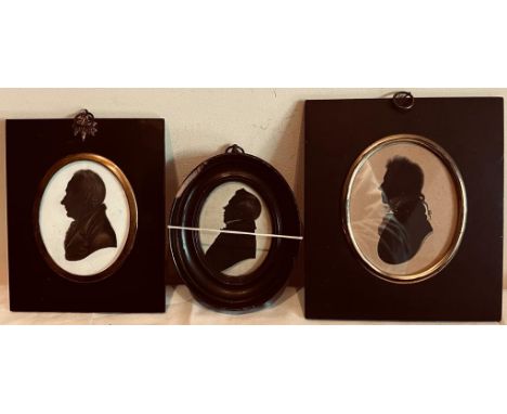 THREE MINIATURE SILHOUETTE PORTRAITS- HUMPHREY COLLINS, HENRY ROE DIED 1813 AND CAMPBELL R CIRCA 1790, VARIOUS SIZES

 