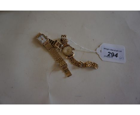 Rotary: A Ladies 9ct gold bracelet strap wristwatchWith box, together with, a Ladies 9ct gold Helvetica bracelet strap wristw