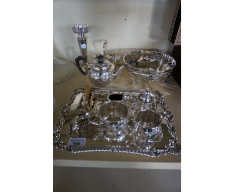 A quantity of silver plate to include a tray, three piece tea service and a posy vase, etc.
