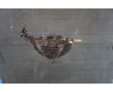 A Indian silver bowl quatrefoil and embossed with figures in a landscape and a Dutch silver ladle. 