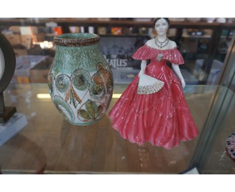 A Royal Worcester figurine Queen Elizabeth the Queen Mother, and a Denby Glyn College vase.