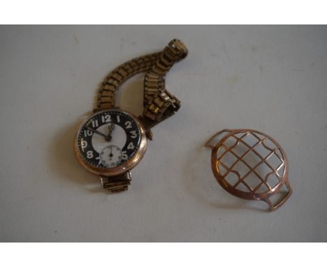 A 1930s 9ct gold manual wind bracelet wristwatchWith black dial and white Arabic numerals, subsidiary seconds dial, with dial