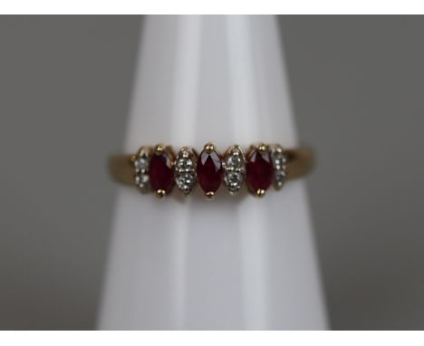 Gold ruby &amp; diamond set ring - Size: L½ 