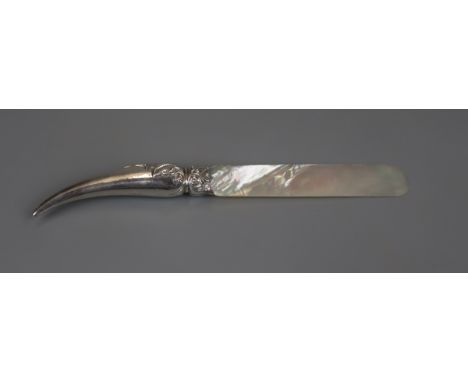 Hallmarked silver letter opener with mother-of-pearl blade 