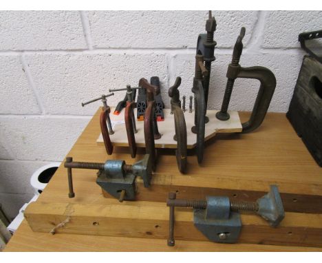 2 sash clamps and a collection of G clamps 