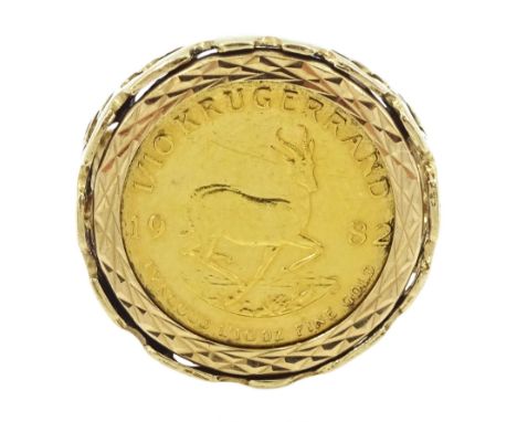 South Africa 1982 gold 1/10 Krugerrand coin, loose mounted in 9ct gold ring, hallmarkedCondition Report:Approx 6.1gm, size O-