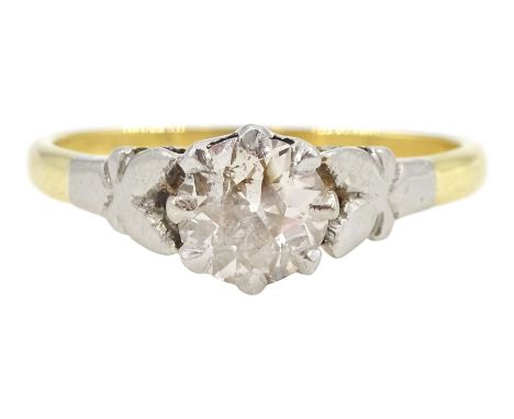 Gold single stone old cut diamond ring, stamped 18ct Plat, diamond approx 0.60 caratCondition Report:Approx 2.5gm, size O, di