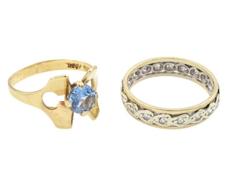 9ct gold paste stone set full eternity ring and a 14ct gold single stone blue stone set ringCondition Report:14ct approx 2.55