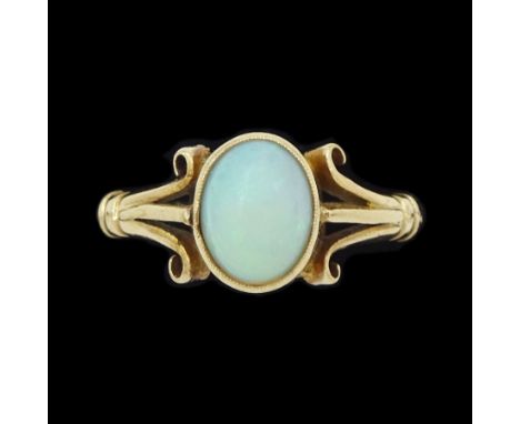 Gold single stone opal ring, stamped 9ctCondition Report:Approx 3.15gm, size M, opal rubbed, been re-sized, max depth = 8.8mm