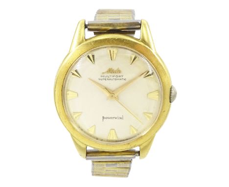 Mido Multifort gentleman's 18ct gold automatic wristwatch, cream dial with dagger hour markers, Helvetia hallmarkCondition Re