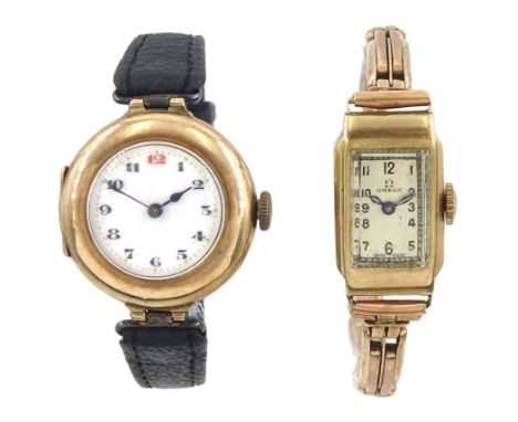Omega 9ct gold manual wind wristwatch, Edinburgh import 1935, on expanding 9ct gold rose gold bracelet and one other 9ct gold
