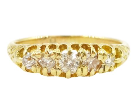 Early 20th century 18ct gold five stone old cut diamond ring, stamped, total diamond weight approx 0.50 caratCondition Report