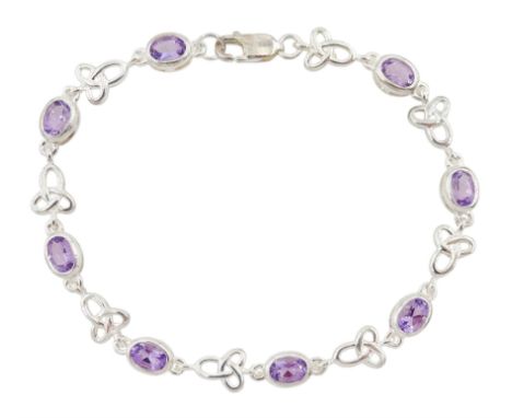 Silver amethyst Celtic design link bracelet, stamped 925Condition Report:Length = 20cm, good condition