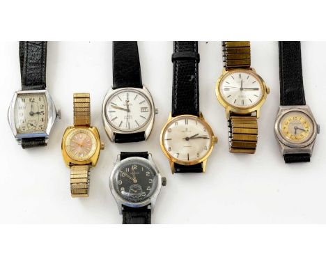 A selection of manual wind wristwatches, by Lanco, Roamer, Seafarer, Services, Courlander, Civitas, and one Art Deco unnamed.