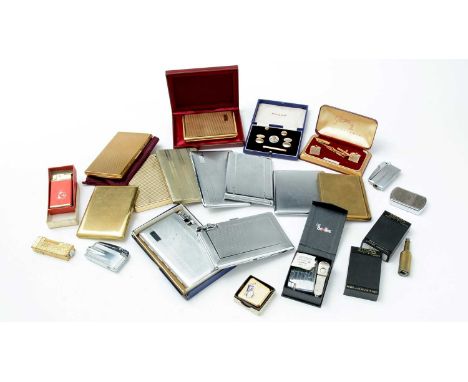 A collection of lighters, by Zippo, Ronson and others; cigarette cases, and lighter/case combos; and a Stratton shirt stud se