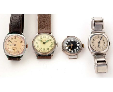 Three manual wind steel cased wristwatches, c.1950s, one by Rone.Note: all watches are winding on and running at time of insp