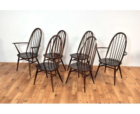 Ercol - Lucian Ercolani - Quaker: six retro vintage mid 20th Century beech and elm Windsor chairs, the hoop backrest, panelle