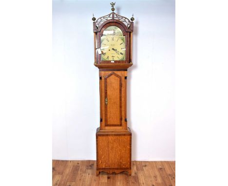 A 19th Century Victorian oak and mahogany banded longcase/grandfather clock by John Cook of Hexham, the painted polychrome cl