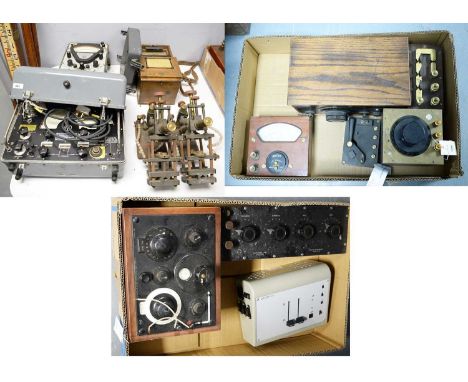 A collection of scientific instruments to include: a military electrical signal-generator CT378B by AVO in metal case; an AVO