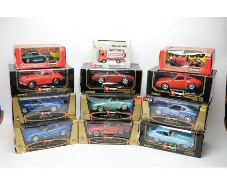 A collection of Bburago 1:18 scale diecast model cars, including: four Diamonds range models; and five Gold Collection models