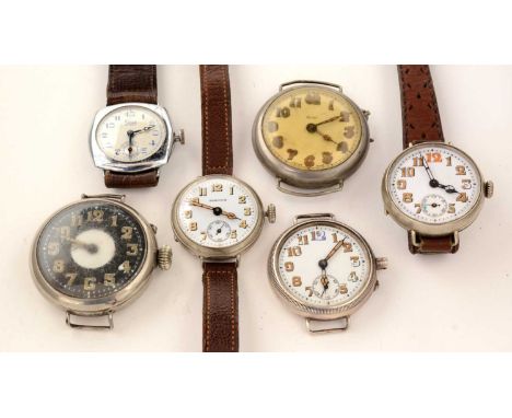Six steel cased manual wind wristwatches, 1st half 20th Century, by Rone Seven, Salvos and others unmarked.Note: both named a
