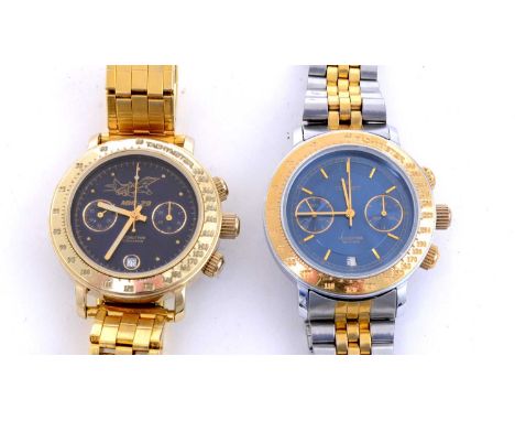Two Russian Poljot steel/gilt-steel manual wind wristwatches, one with MIG design. Note: watches are winding on and running a
