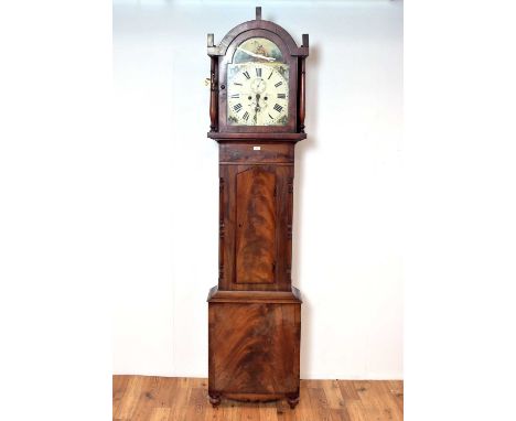 A 19th Century mahogany cased longcase/grandfather clock marked John Pope of Blyth, the polychrome hand painted clockface por