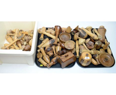 A collection of treen collectible wares, carved naturalistic and other wood sculptures, including: York timber coin set dish,