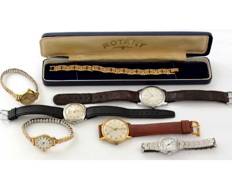Rotary manual wind wristwatches, including: Rotary Seven; three cocktail watches; a Maximus and another, one cased; and a Rot