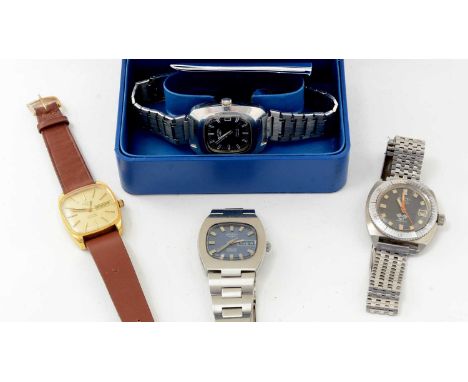 Rotary automatic wristwatches, comprising: GT Monza ref 41730; 21-jewel day/date; another in gilt steel case; and a third cas
