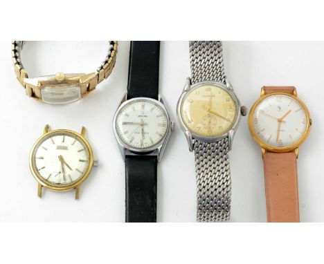Five manual wind steel/gilt-steel cased wristwatches, by Enicar Star Jewel, Moeris, Roamer, Yema and Bulova.Note: all watches