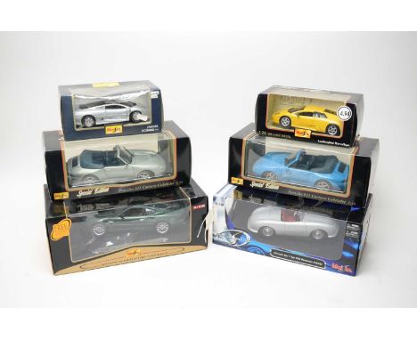 A collection of Maisto Special Edition 1:18 scale and 1:24 scale diecast model cars, including: two Special Edition Porsche 9