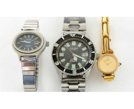 A Citizen automatic steel cased wristwatch, with black bezel; a zenith Port Royal steel cased automatic lady's wristwatch; an
