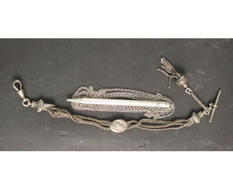 A Victorian watch chain and a Sterling silver long-life propelling pencil on chain   
