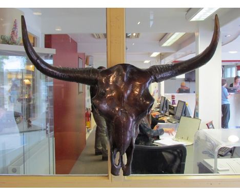 A bronzed finish bull's head skull 