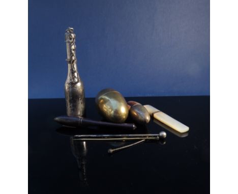 Sewing items including egg form cotton holder, mother of pearl needle case etc 
