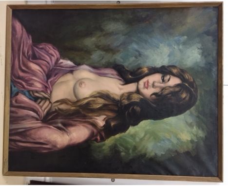 A mid-20th century portrait of a semi-nude lady, signed lower right