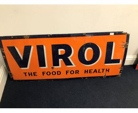 An enamel Virol  "The Food For Health" tin sign: H53cm x W150cm