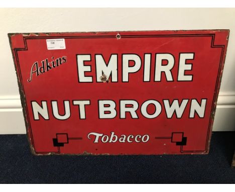 An enamel Nut Brown tobacco tin sign: H30cm x W46cm