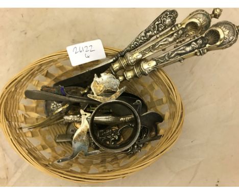 HM silver handled flatware; together with an Australian napkin ring and two 9ct back and front lockets