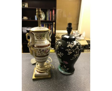 An Oriental ceramic lamp base and Sevres