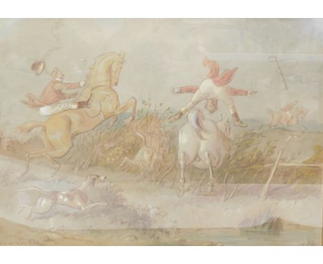 P.H.B. (19thC/20thC). Hunting scene - Which will be over First, watercolour, initialled and titled, 53cm x 75cm.