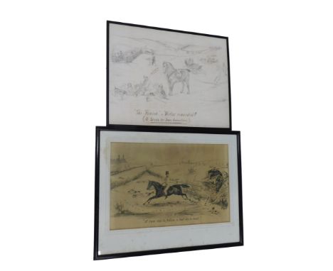 After John Leech. A rum one to follow, a bad one to beat, print, 36cm x 55cm, The Finish or Virtue rewarded, drawing, 46cm x 
