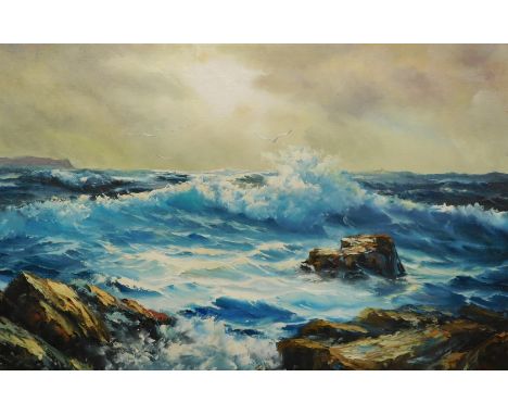 H. Maan. Seascape, oil on canvas, signed, 60cm x 90cm.