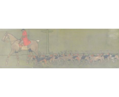 After Cecil Charles Windsor Aldin. To Market Horboro - Huntsman and Pack, coloured print, 37cm x 99cm.