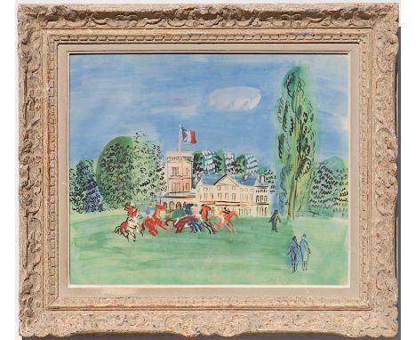 RAOUL DUFY, Les courses, lithograph, signed in the plate, 45cm x 55cm, Montparnasse frame, framed and glazed. 