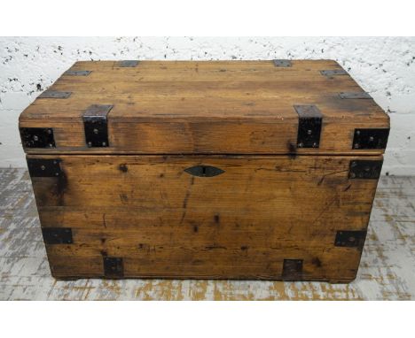 TRUNK, Victorian pine, metal bound, 85cm L x 50cm H x 50cm W. 