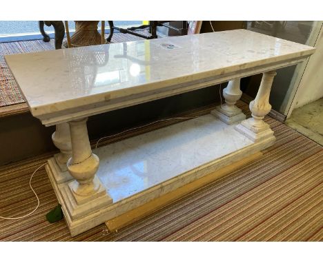 CONSOLE TABLE, Indian white marble with inlaid panel top on baluster supports (with faults).  (Please note - extremely heavy,