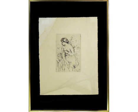 PIERRE AUGUSTE RENOIR 'Bagneuse debut à mi-Jambes', circa 1910, etching on laid paper, 33cm x 26cm, framed and glazed. 